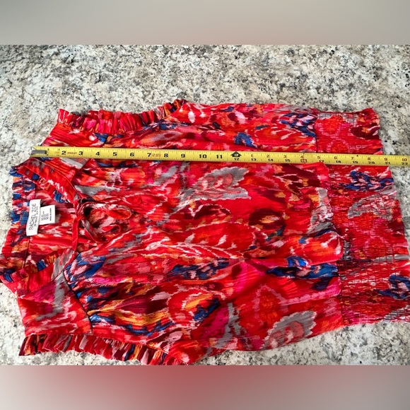 Rachel Zoe Ruffle Sleeve Smocked Waist Keyhole Neck Tie Blouse Top Size XS - Picture 11 of 12